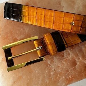 ALBATROS Belt Women 31-33 M Leather Two-tone Animal Brown & Gold Yellow 311054